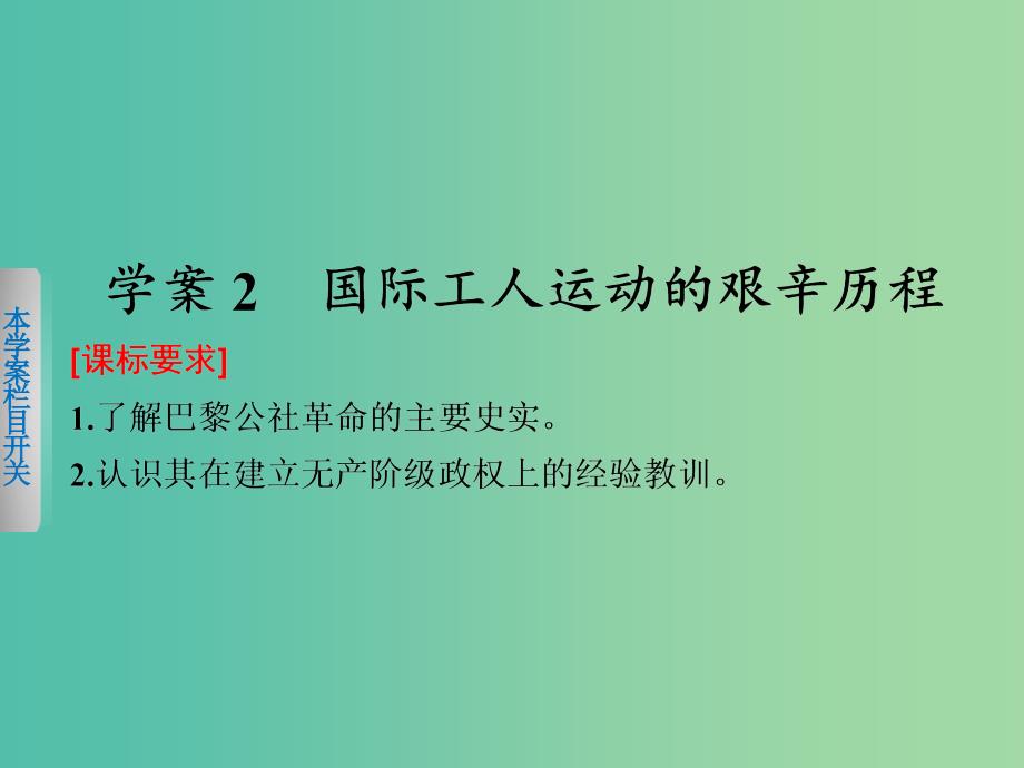 高中历史 专题八 2 国际工人运动的艰辛历程课件 人民版必修1.ppt_第1页