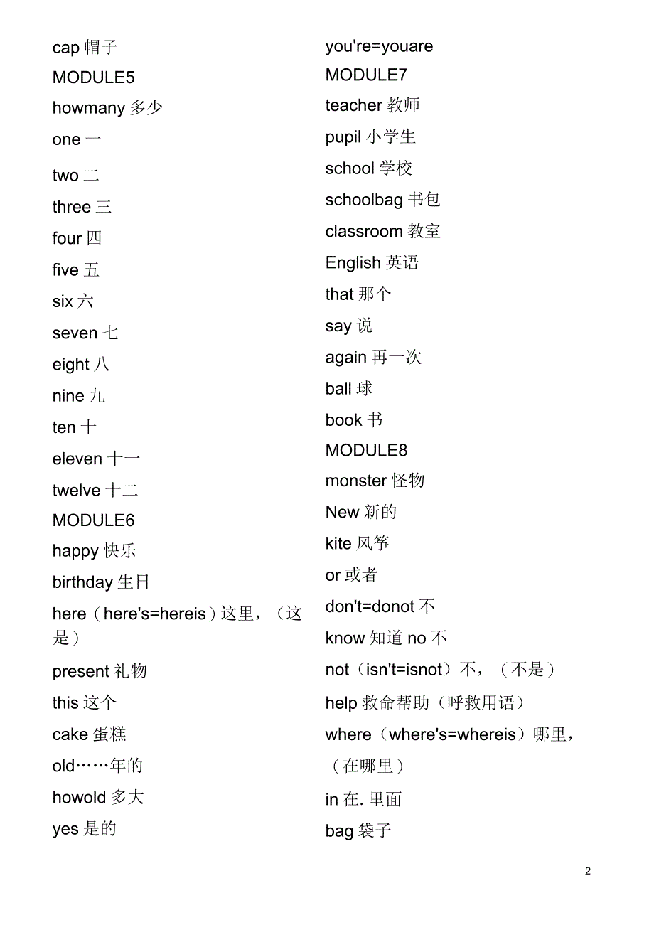 小学英语三年级上册单词表_第2页