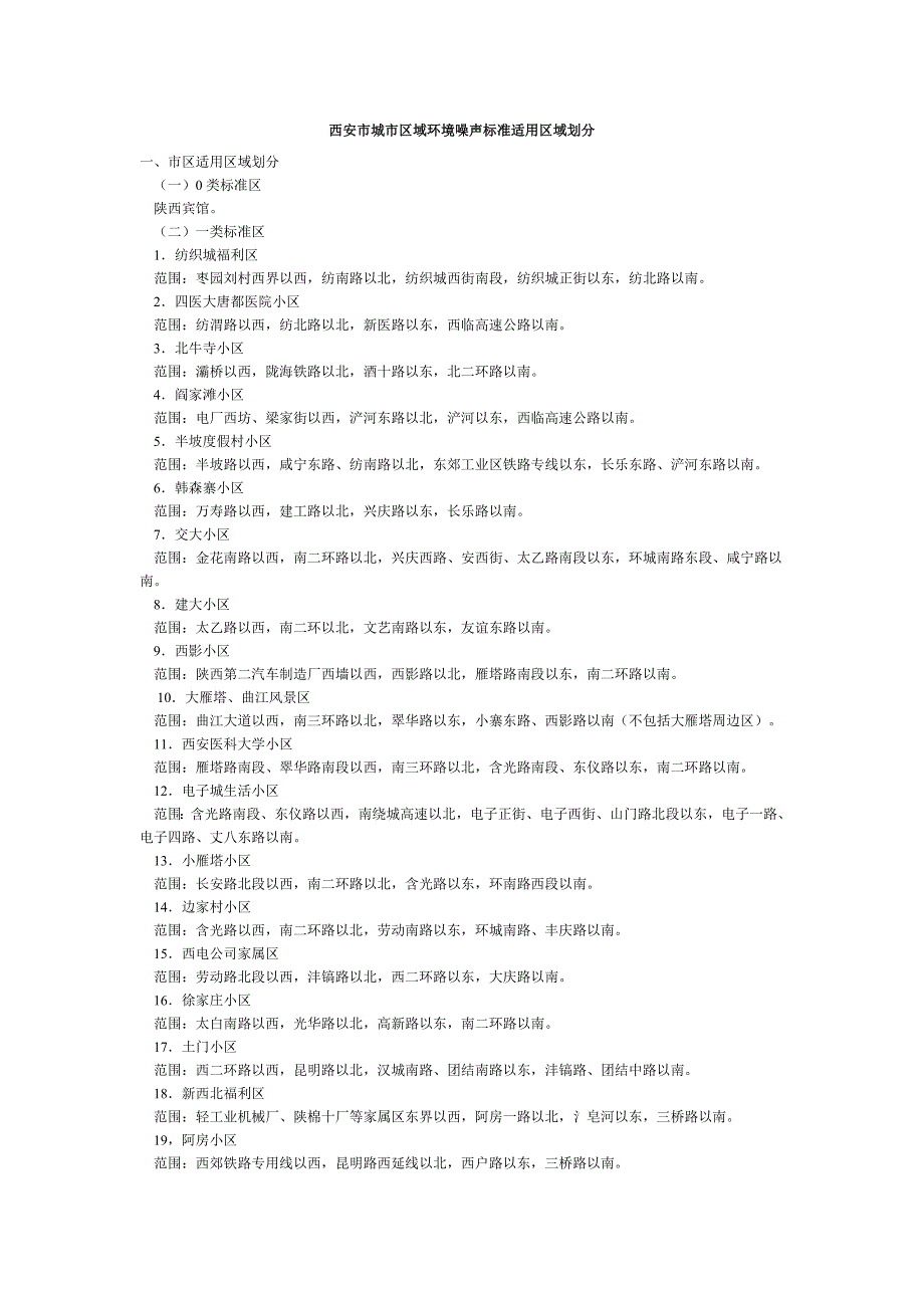 西安市城市区域环境噪声标准适用区域划分_第1页