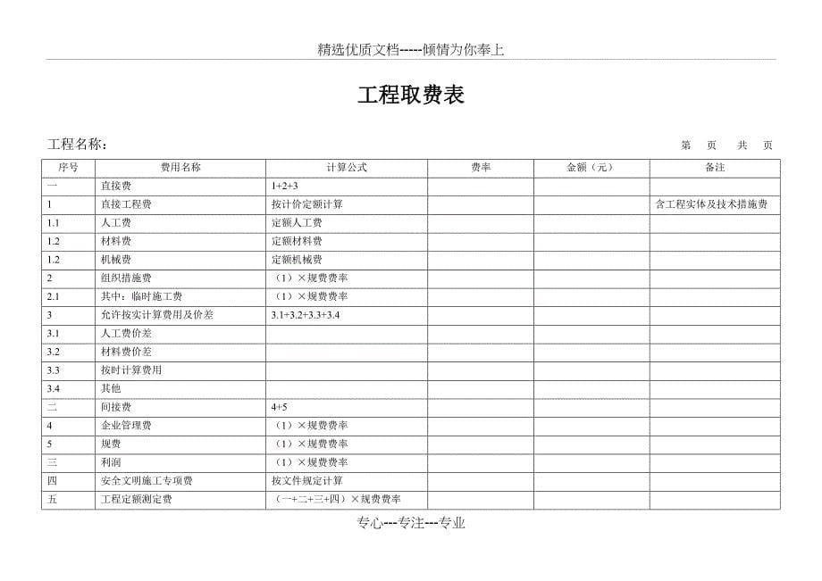 重庆市建筑安装工程造价各种表格_第5页