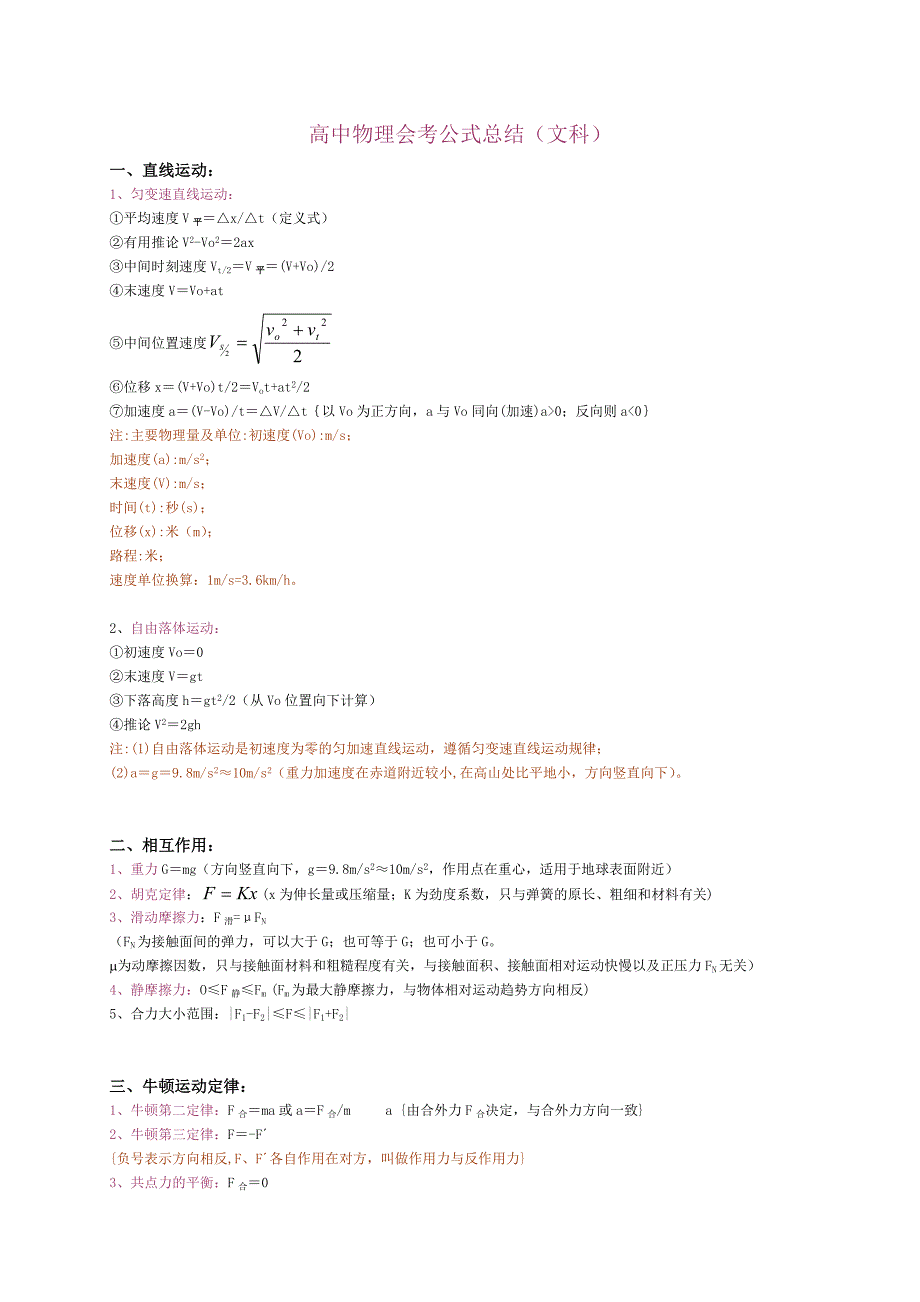 高中文科物理会考公式总结_第1页