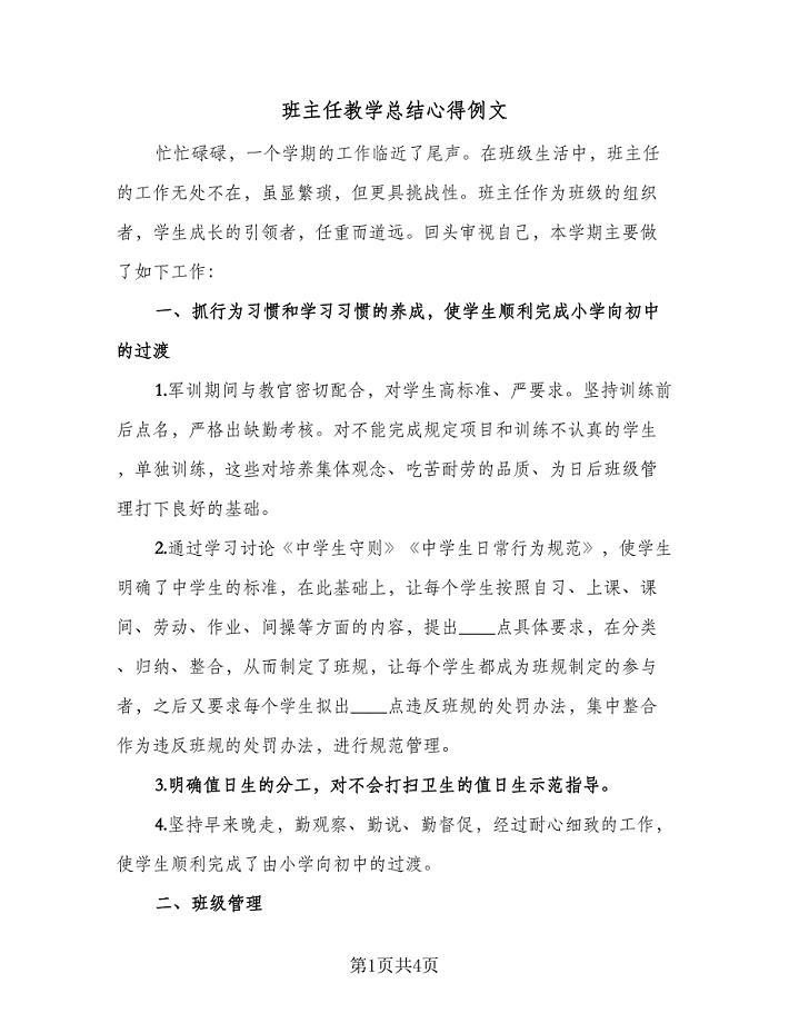 班主任教学总结心得例文（二篇）.doc