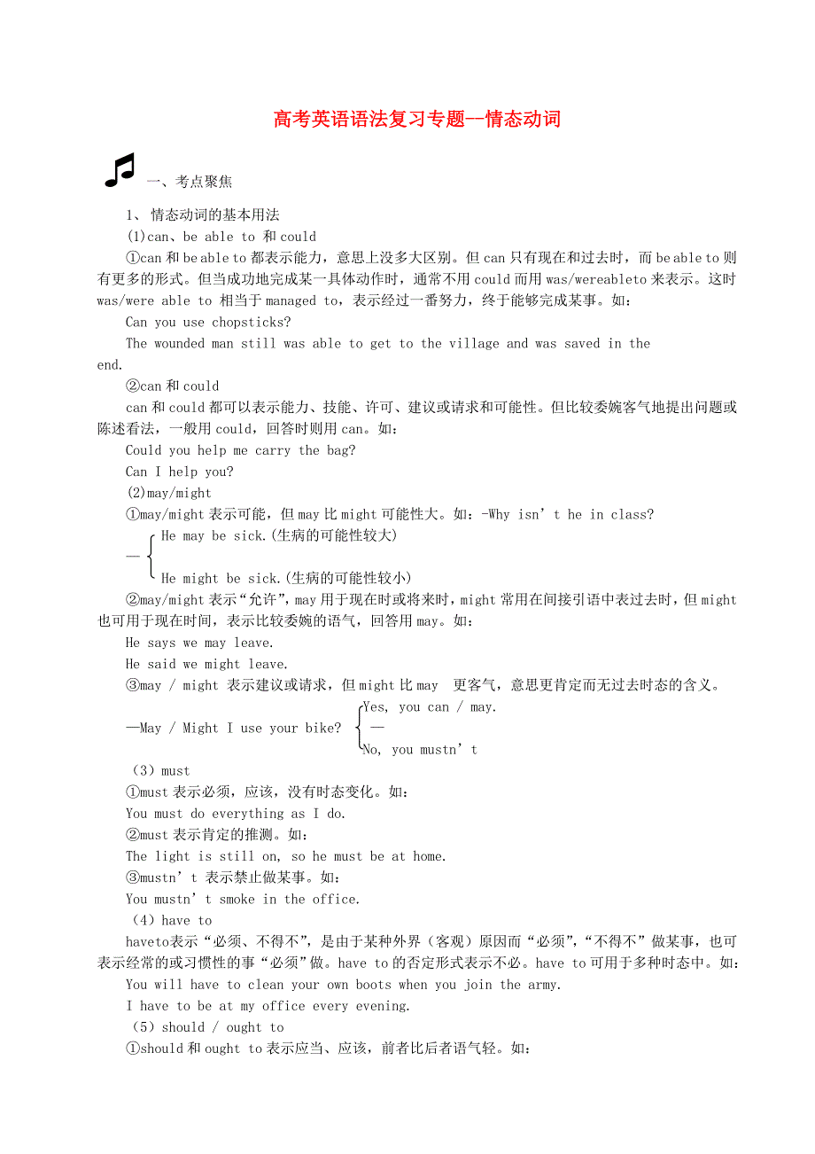 高考英语一轮复习 情态动词 北师大版选修9_第1页