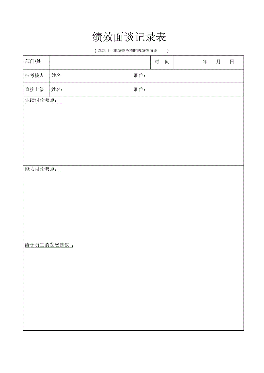 人资必备绩效面谈记录表通用模板_第2页