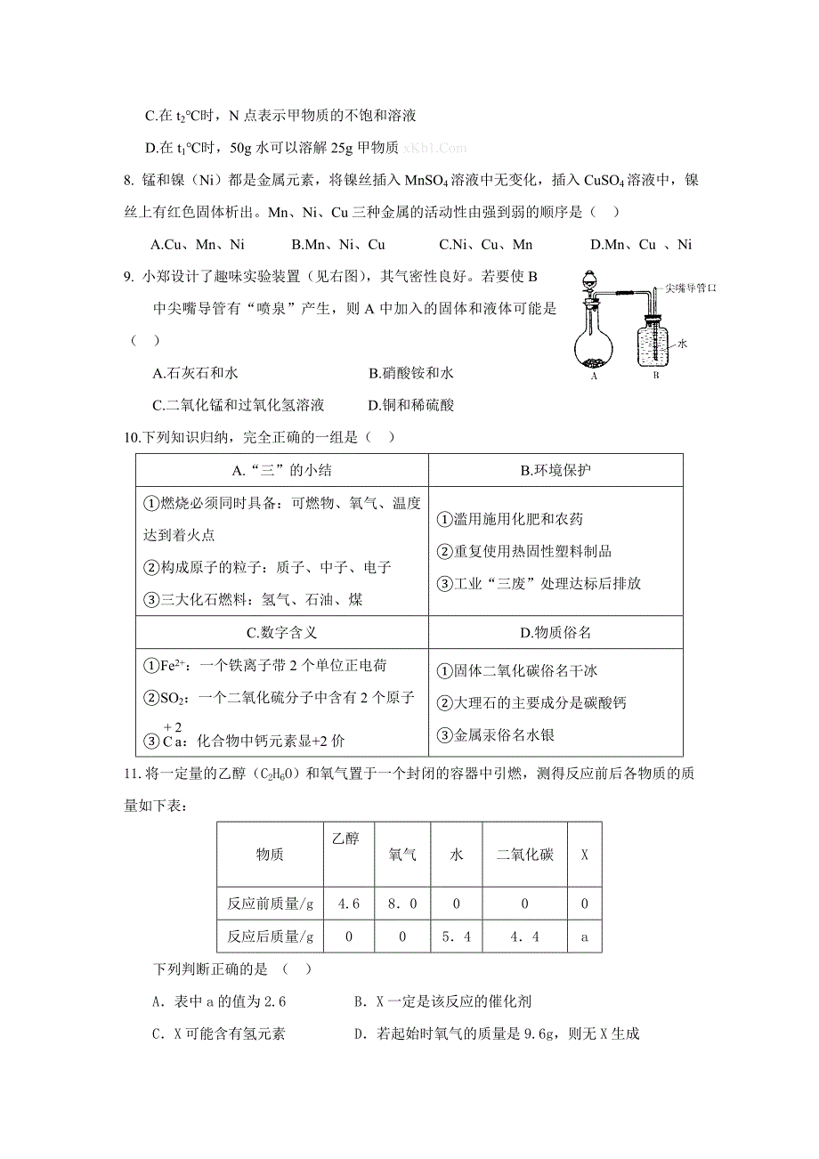 中考化学模拟考试试题参考word_第2页