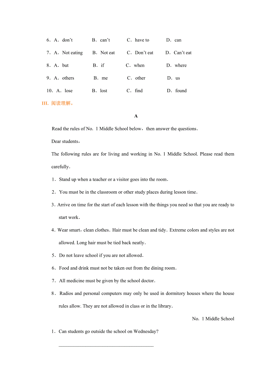 Unit-4-Dont-eat-in-class.巩固练习_第3页