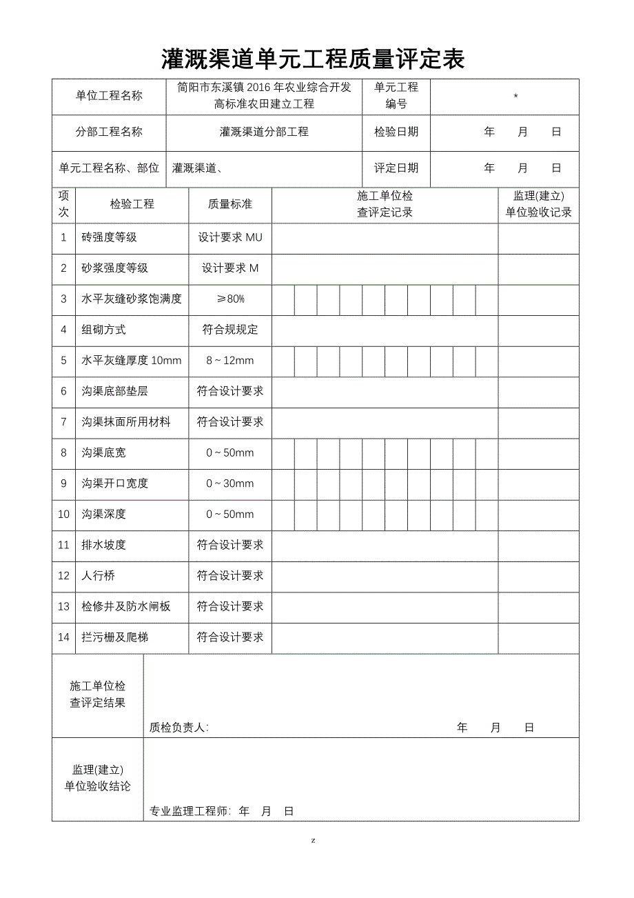 国家农业综合开发高标准农田检验批表格_第1页