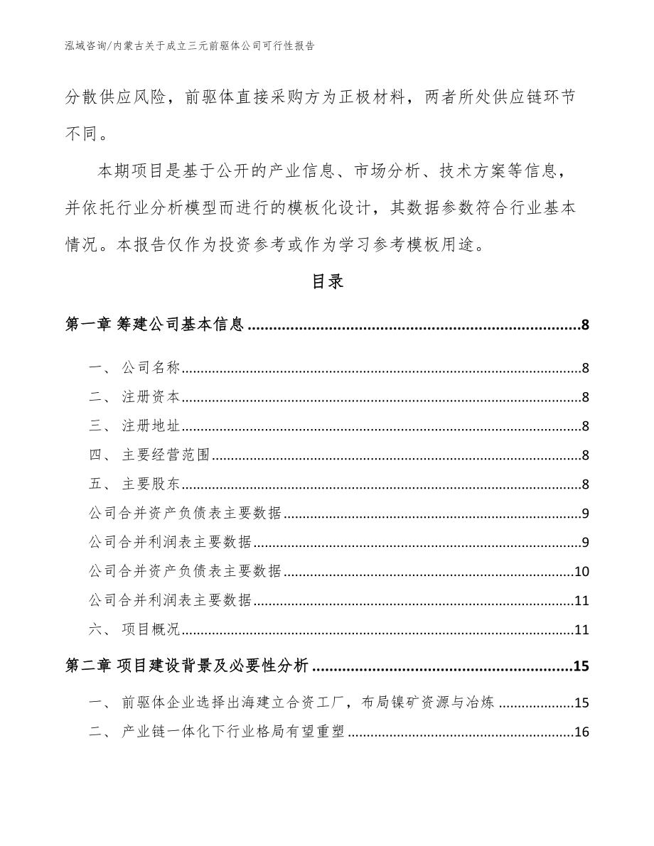 内蒙古关于成立三元前驱体公司可行性报告【模板】_第3页