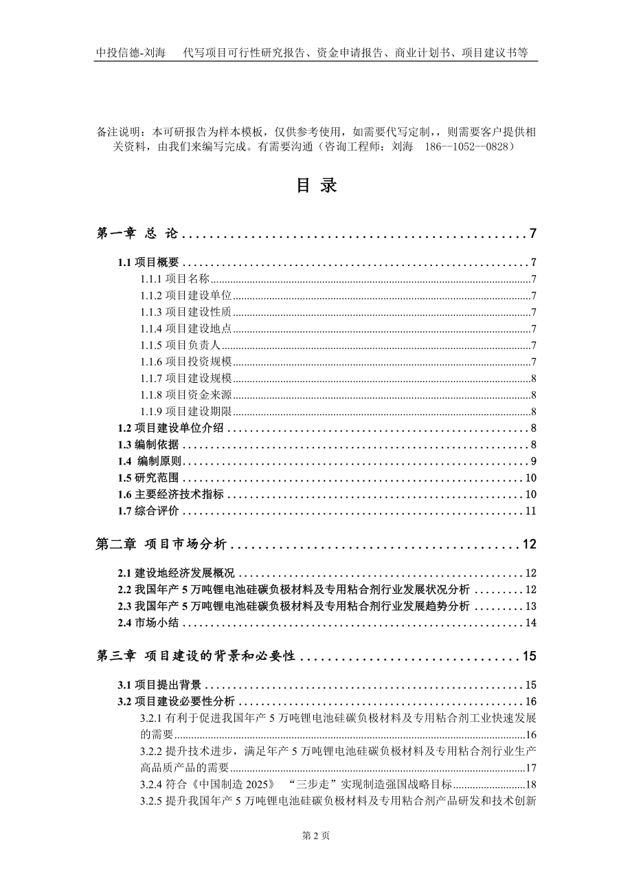 年产5万吨锂电池硅碳负极材料及专用粘合剂项目资金申请报告写作模板-定制代写_第2页