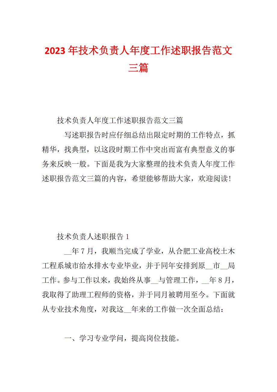 2023年技术负责人年度工作述职报告范文三篇_第1页