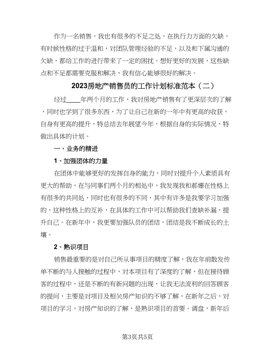 2023房地产销售员的工作计划标准范本（二篇）_第3页