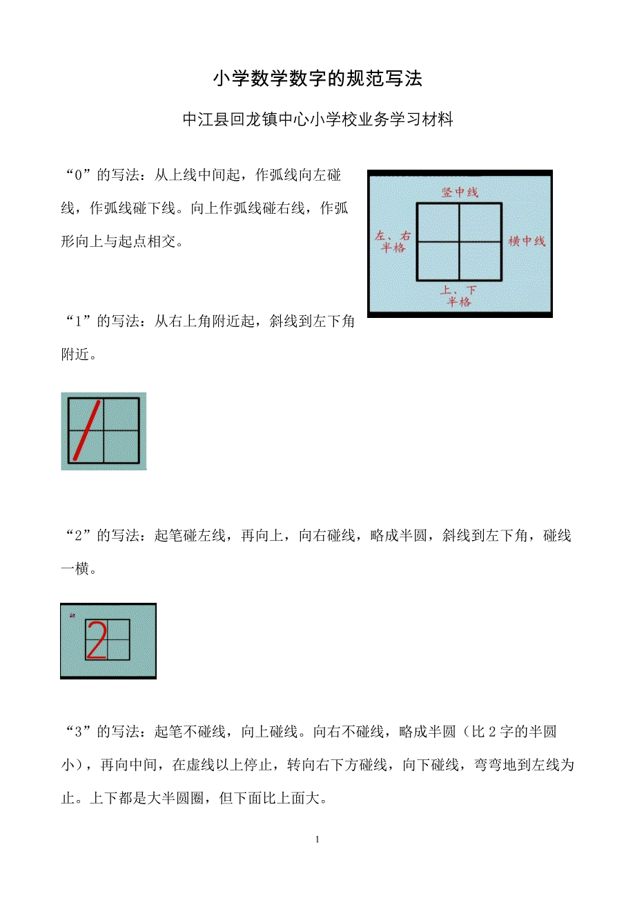 小学数学数字的规范写法_第1页