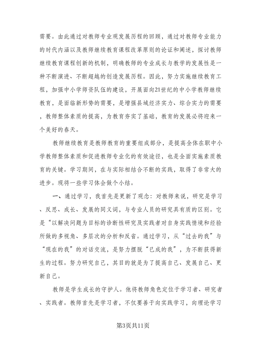 2023教师继续教育培训学习总结参考范文（4篇）.doc_第3页