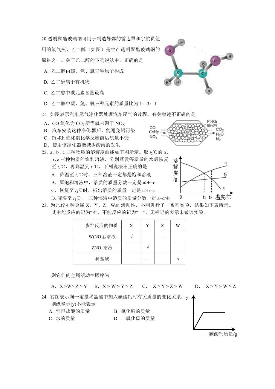 顺义区2014初三第二次统一练习化学试卷_第3页