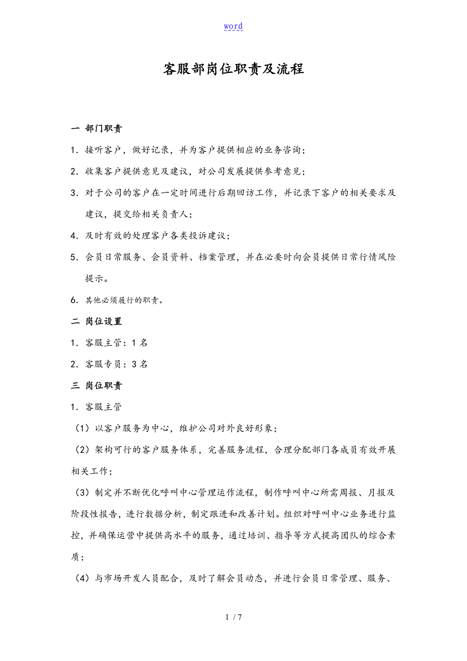 客服部岗位职责和流程_第1页