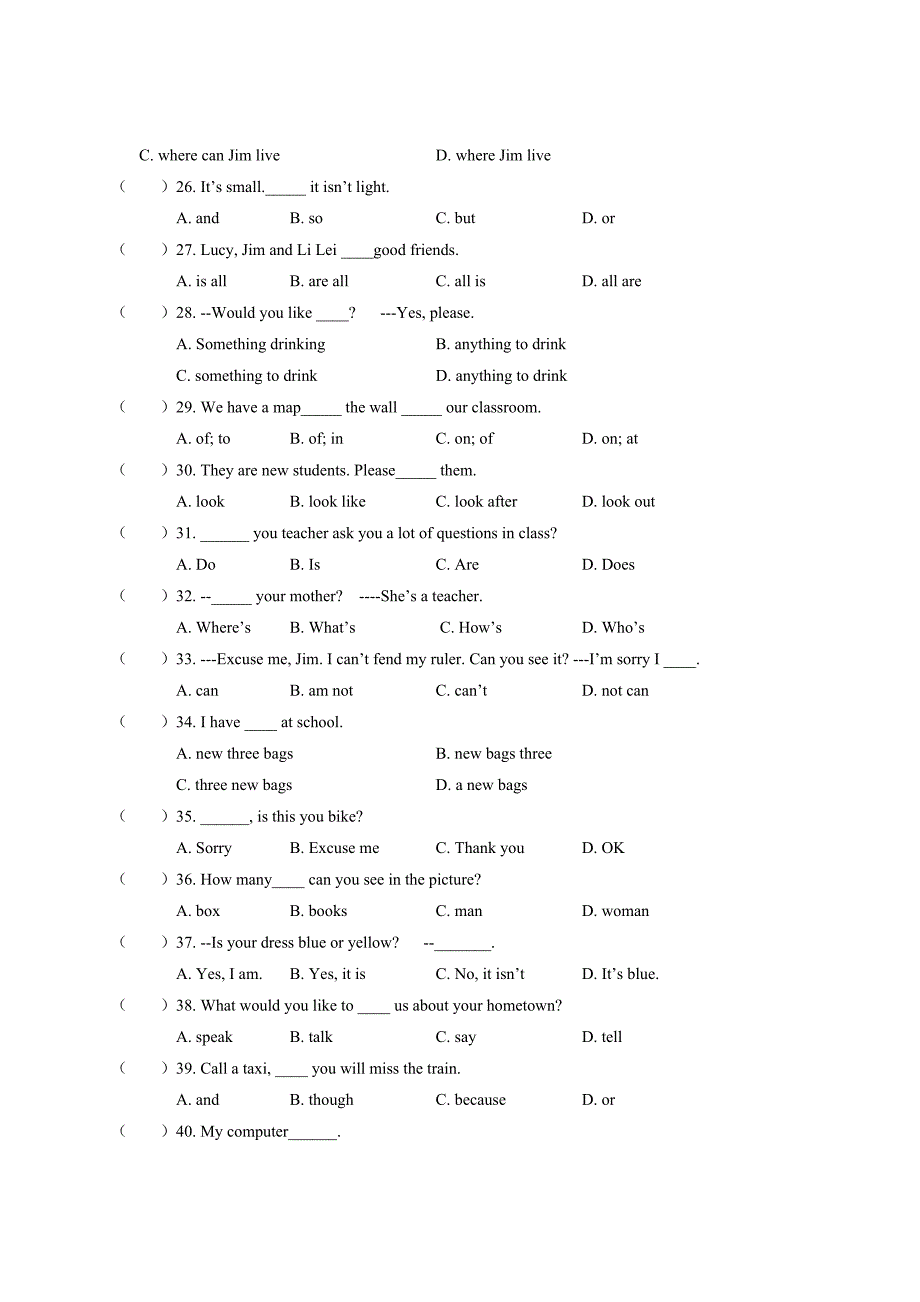 四川省岳池中学10-11学年度七年级英语上学期12月测试题 人教新目标版.doc_第4页