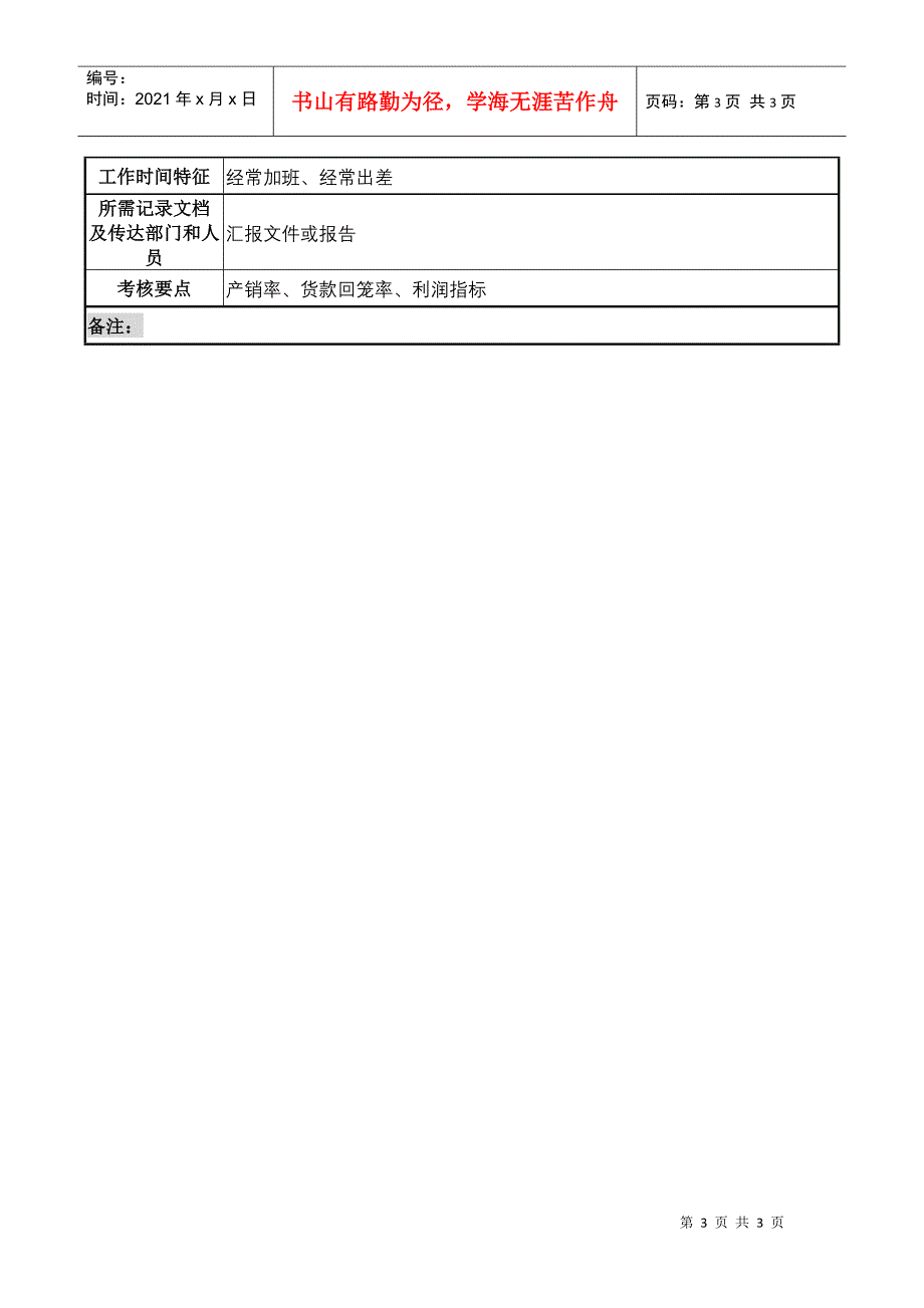 某化纤企业分公司华南及其它区域经理职务说明书_第3页