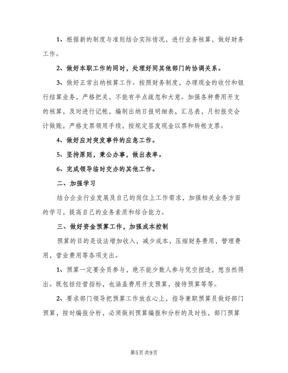 企业个人出纳工作计划参考范文（五篇）.doc_第5页