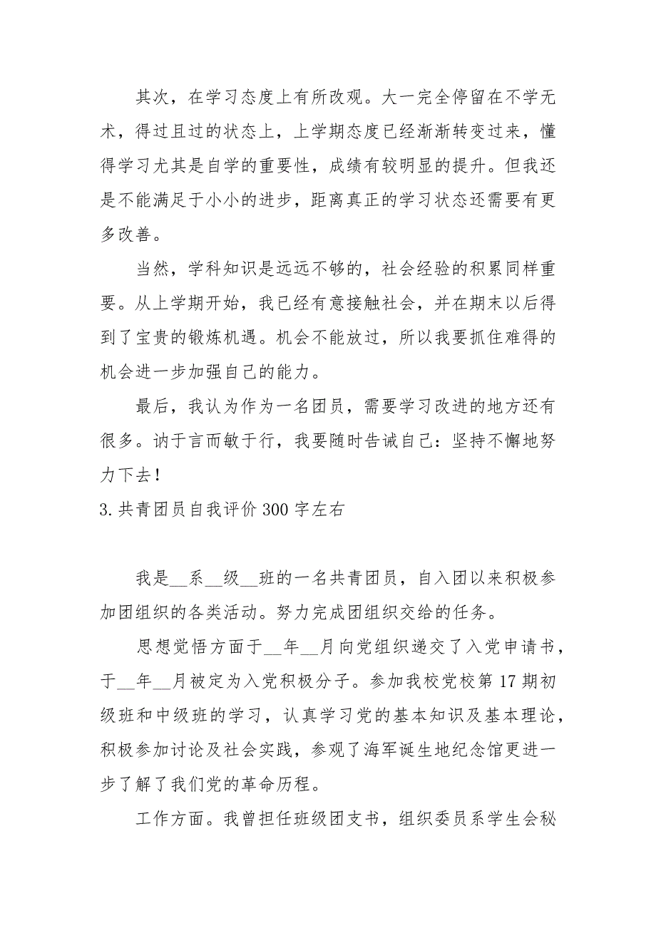 共青团员自我评价300字左右5篇_第3页