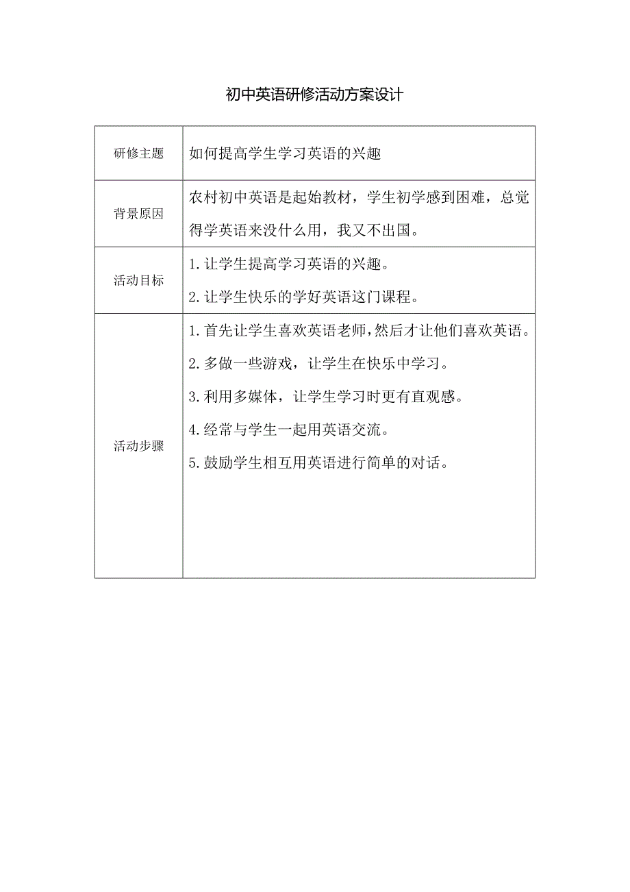 初中英语研修活动方案_第1页