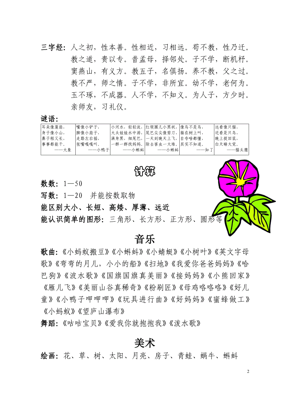 大成幼儿园2010年下学期中班2所学内容.doc_第2页