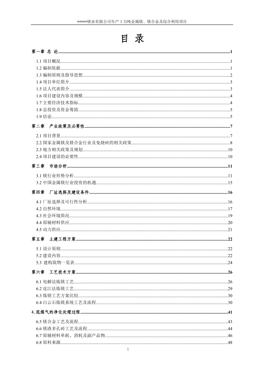 3万吨每年金属镁、镁合金及镁渣砖项目可行性论证报告.doc_第1页