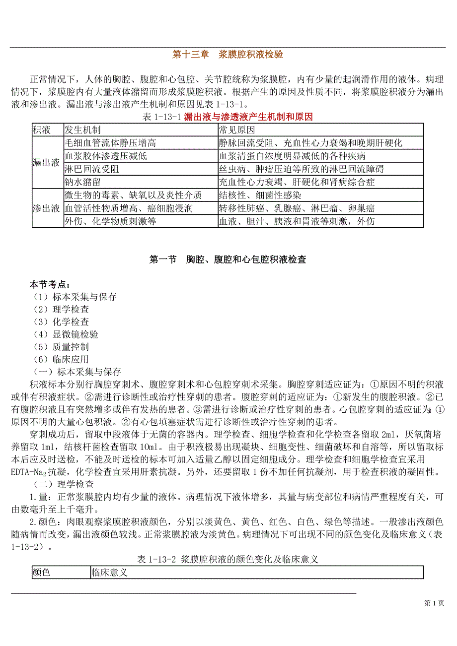 第十三章浆膜腔积液检验.doc_第1页