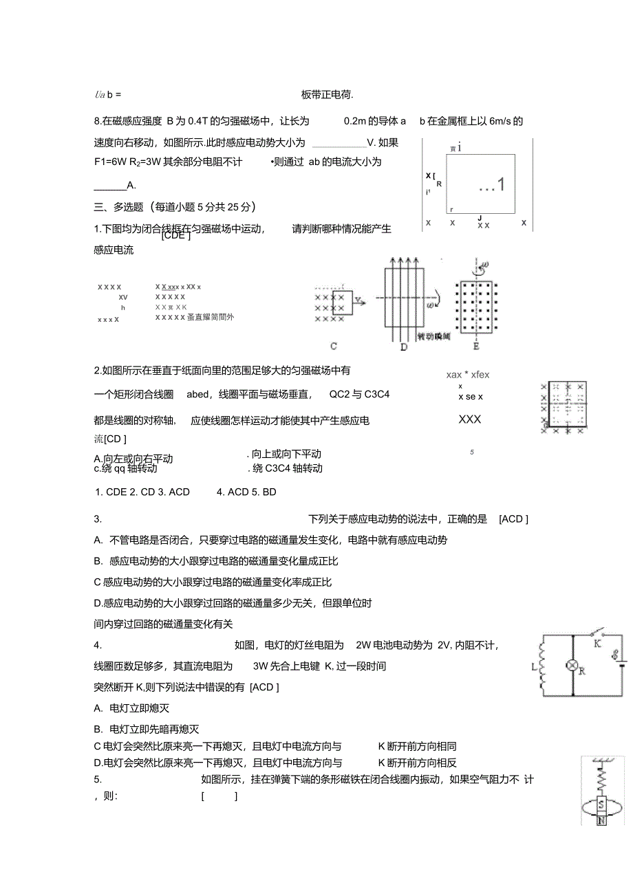 电磁感应测试题含答案_第4页