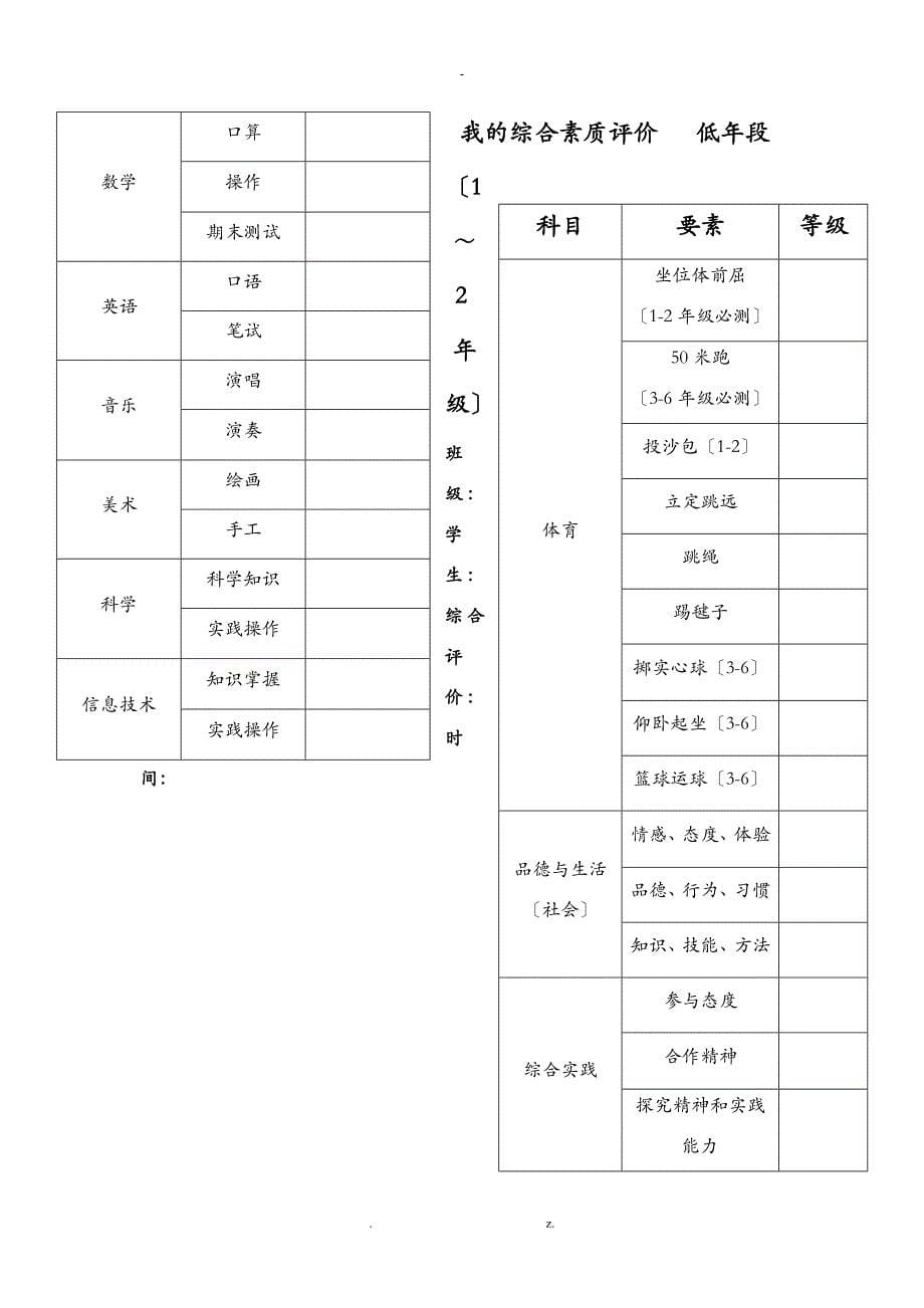 适合小学1至6年纪小学生成长档案模板_第5页