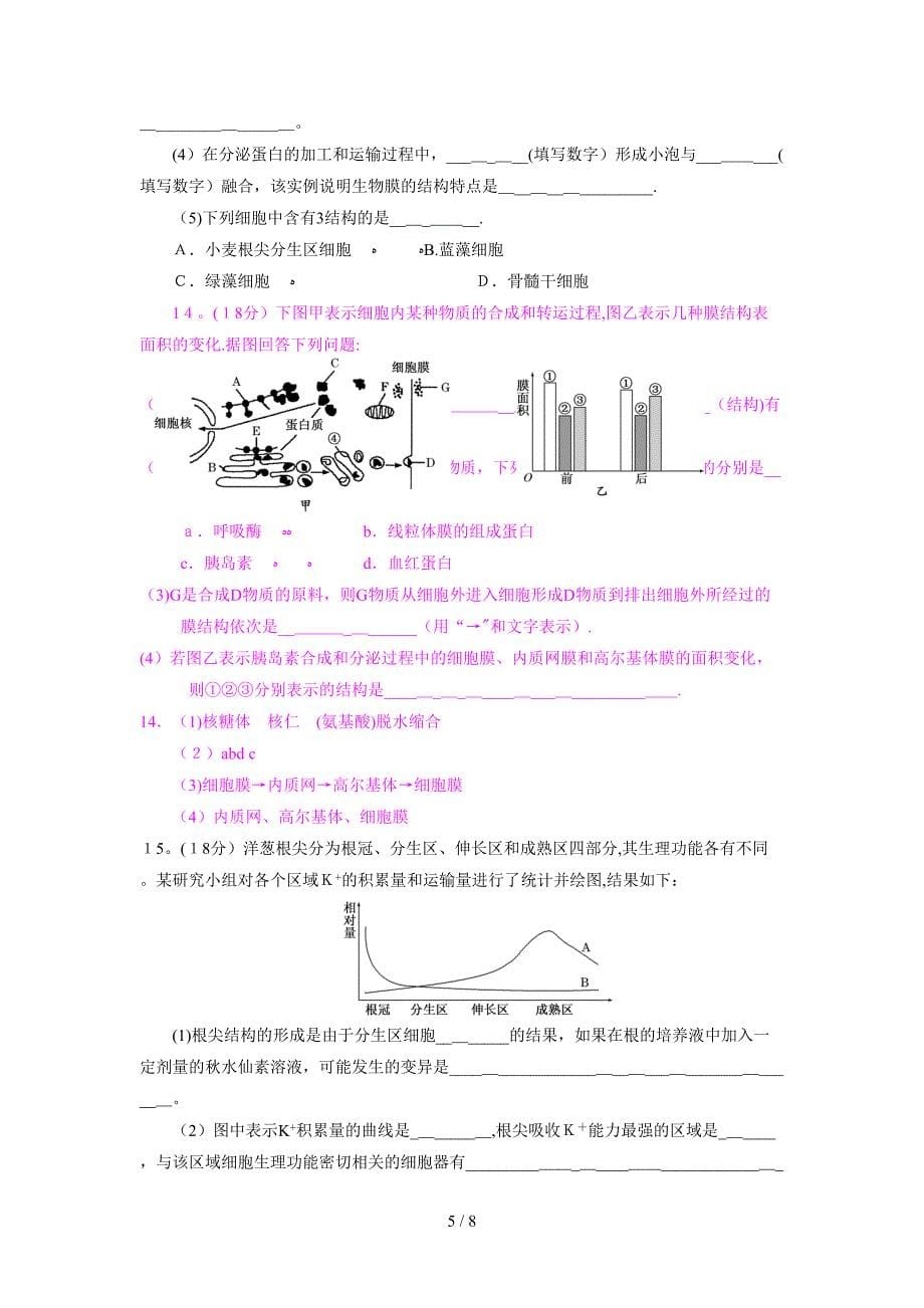 专题检测卷(一)_细胞的组成、结构与生命历程_第5页