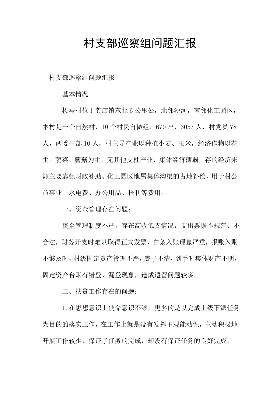 村支部巡察组问题汇报.doc_第1页