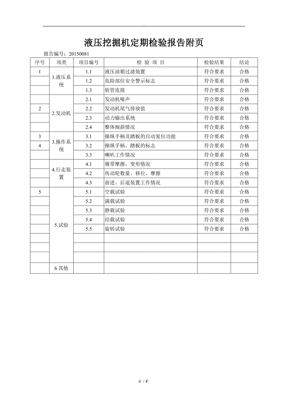 液压挖掘机定期检验报告附页_第4页