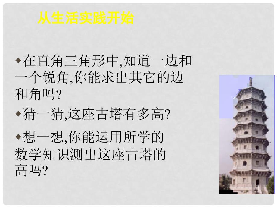 辽宁省凌海市石山初级中学九年级数学下册 第一章 第一节 从梯子的倾斜程度谈起课件（2） 北师大版_第2页