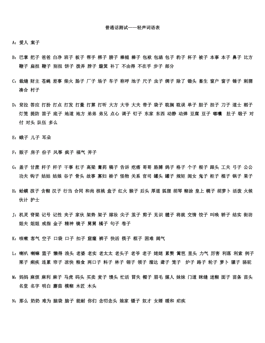 普通话轻声词语表_第1页