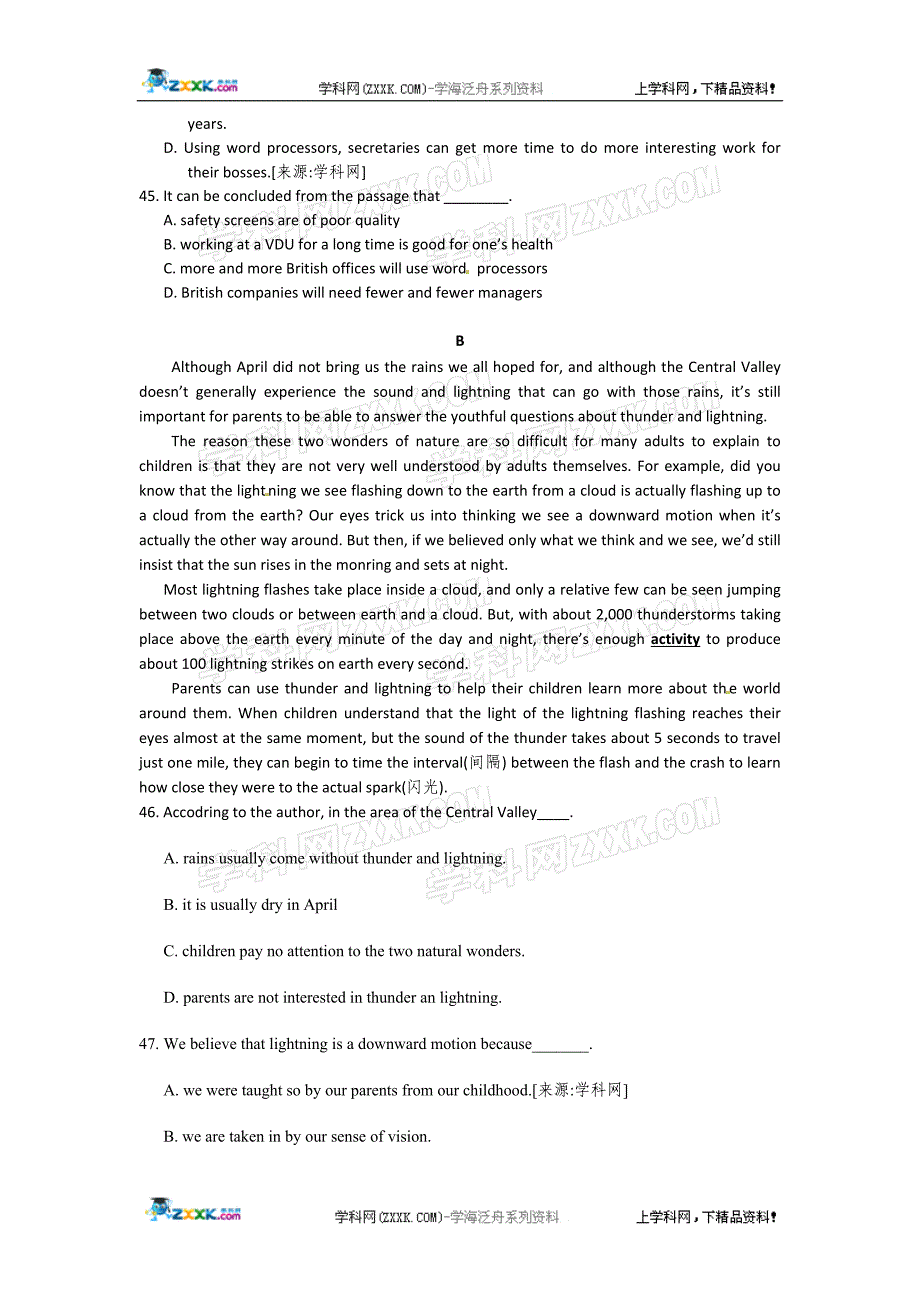 高三英语(完形填空、阅读题)限时对口练习十四.doc_第3页