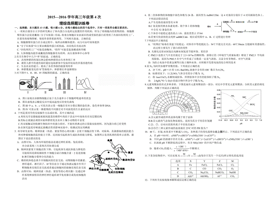 理综选择题训练卷4(教育精品)_第1页