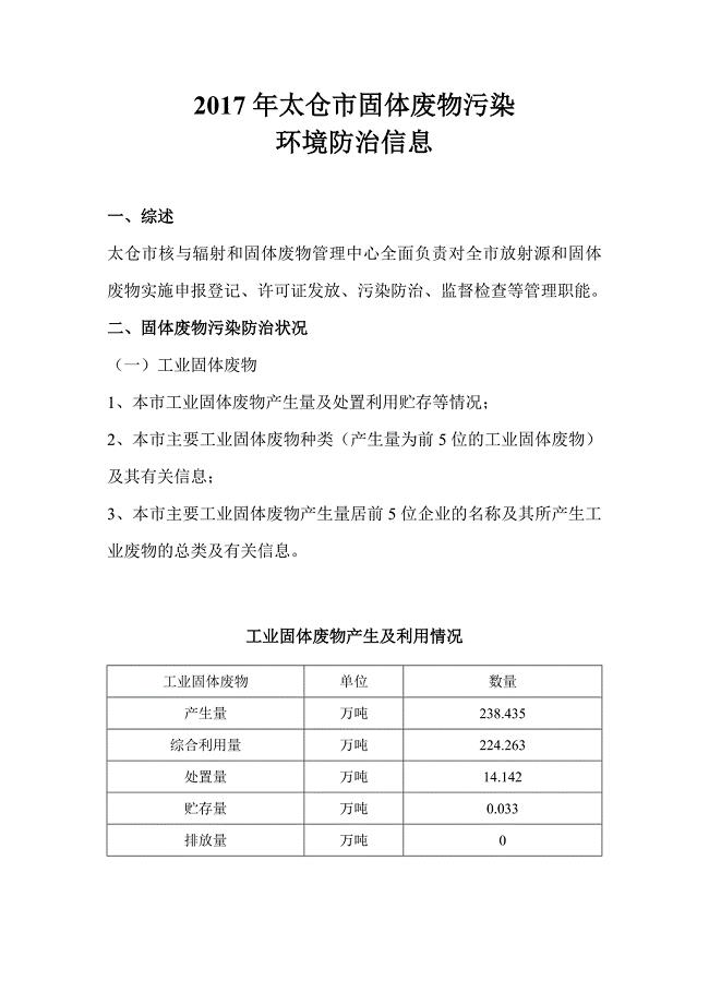 2017年太仓固体废物污染