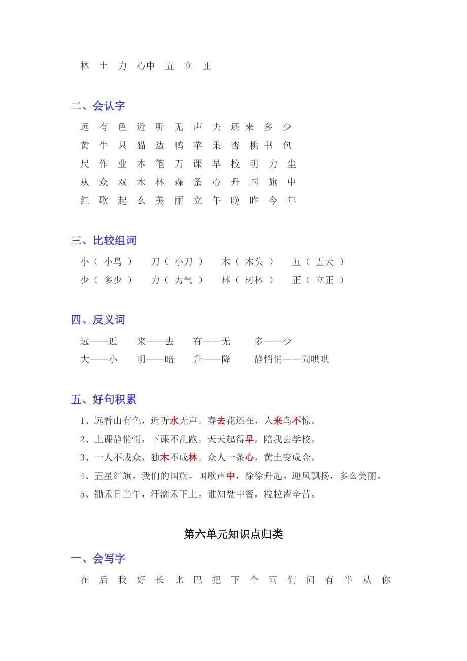 2020部编版一年级语文上册单元知识点归类汇总_第5页