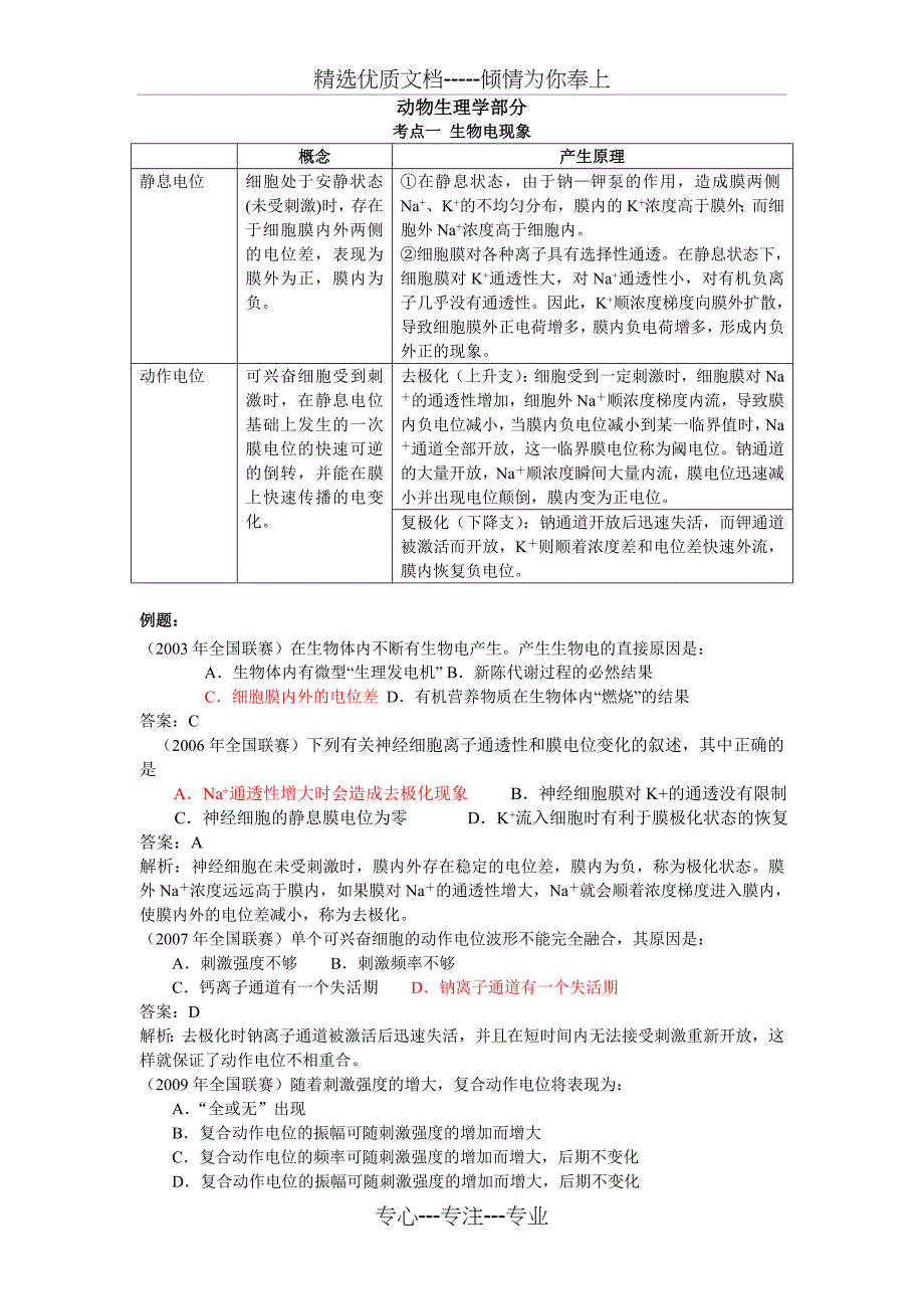 动物生理学部分串讲（2011）_第1页