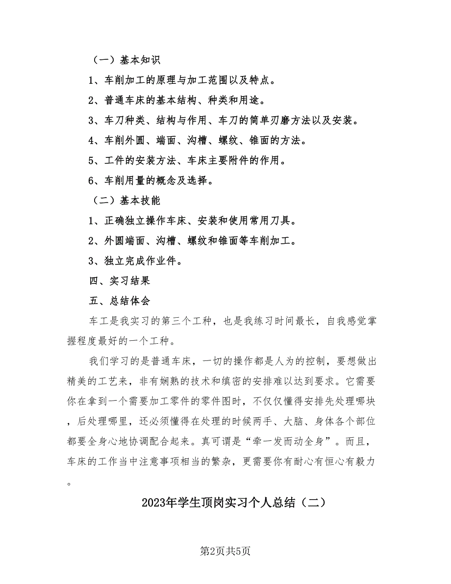 2023年学生顶岗实习个人总结（四篇）.doc_第2页