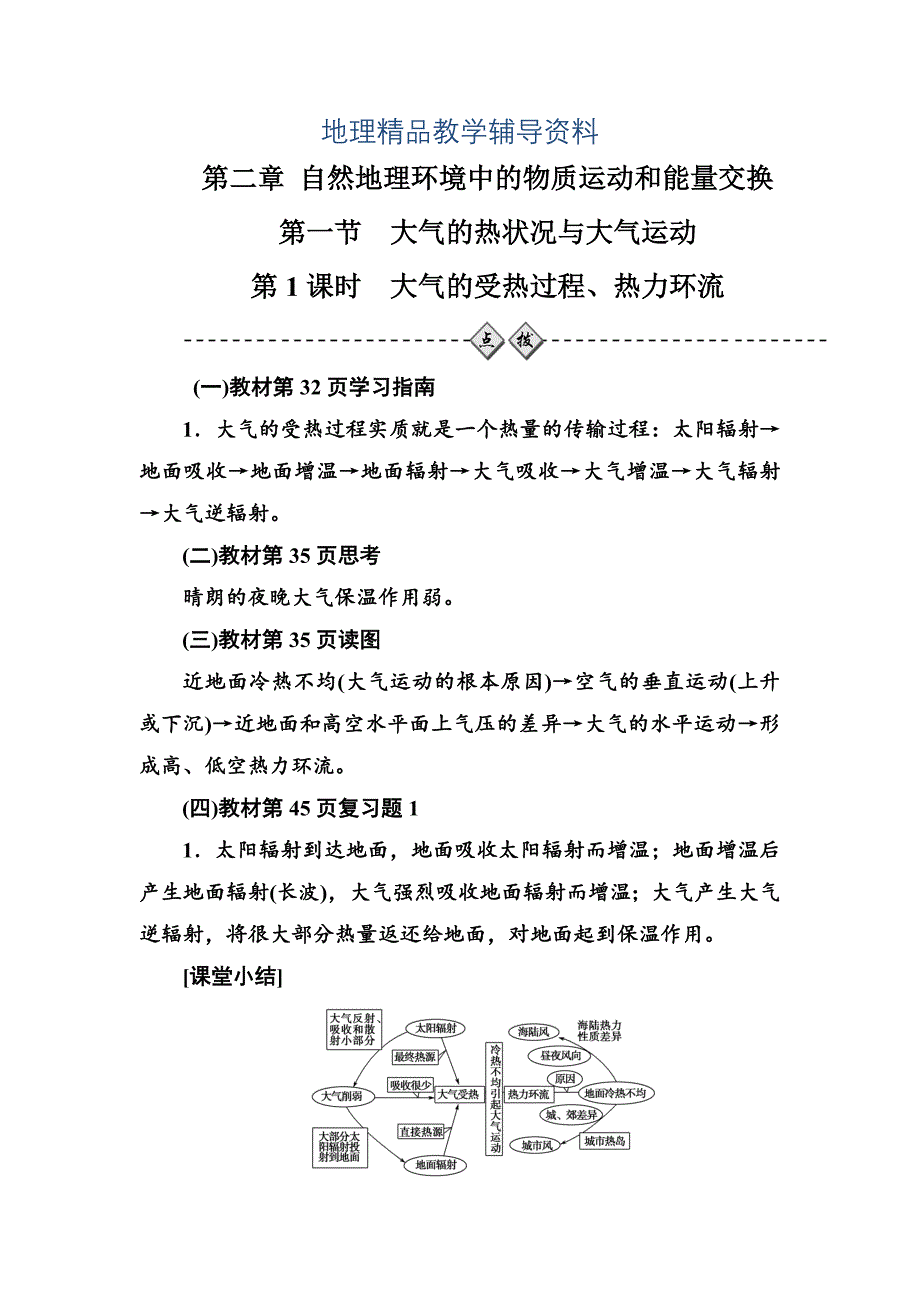 【精品】【金版学案】高中地理中图版必修一习题：第二章第一节第1课时大气的受热过程、热力环流 Word版含解析_第1页