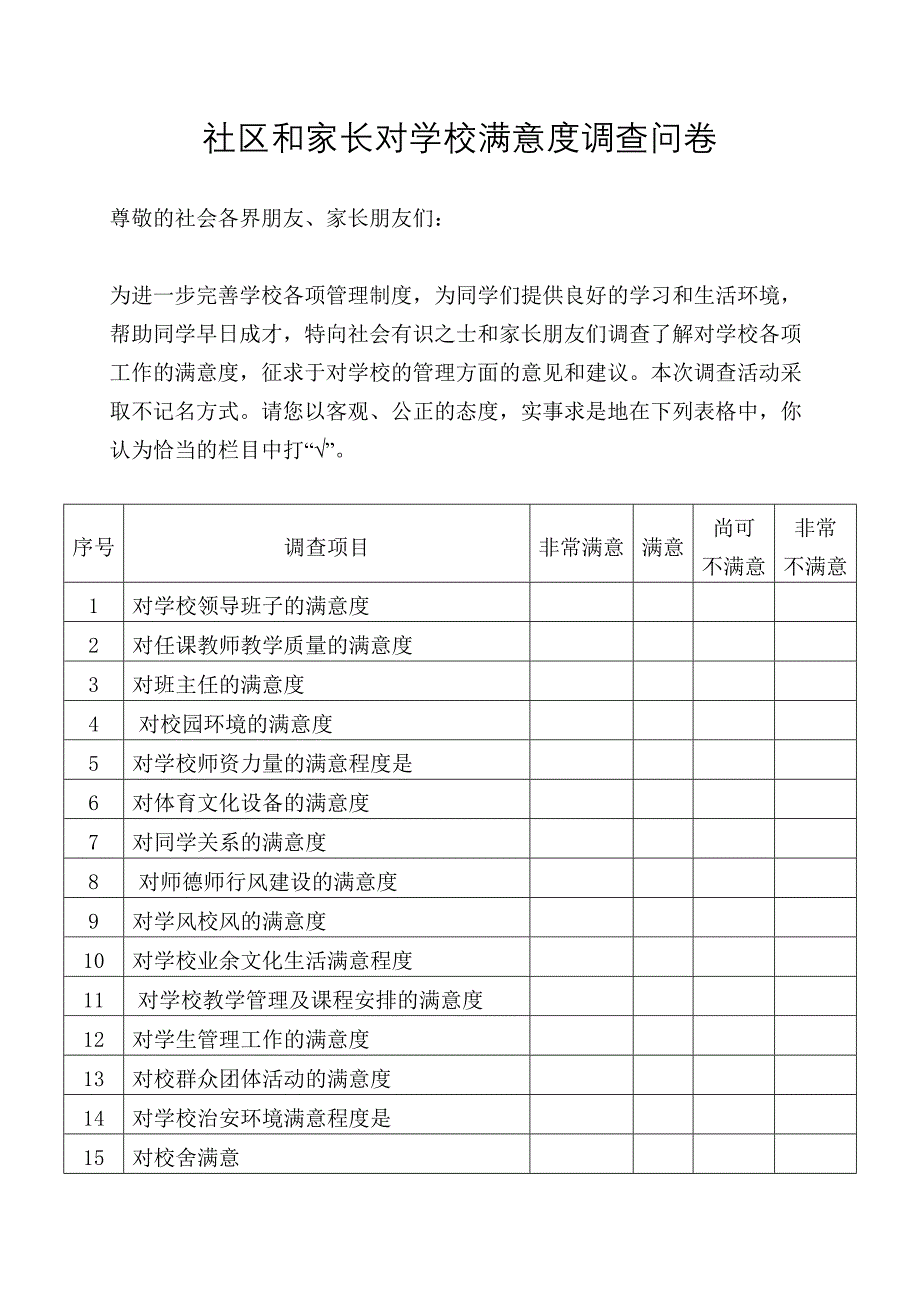 社区和家长对学校满意度调查问卷_第1页