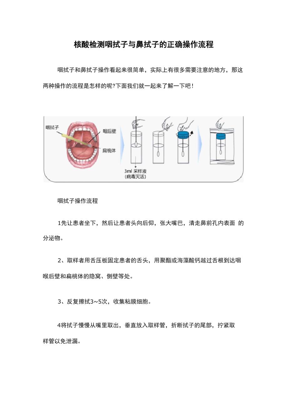 核酸检测咽拭子与鼻拭子的正确操作流程_第1页