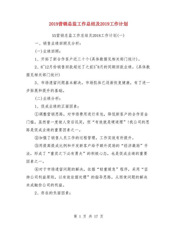 2018营销总监工作总结及2019工作计划.doc