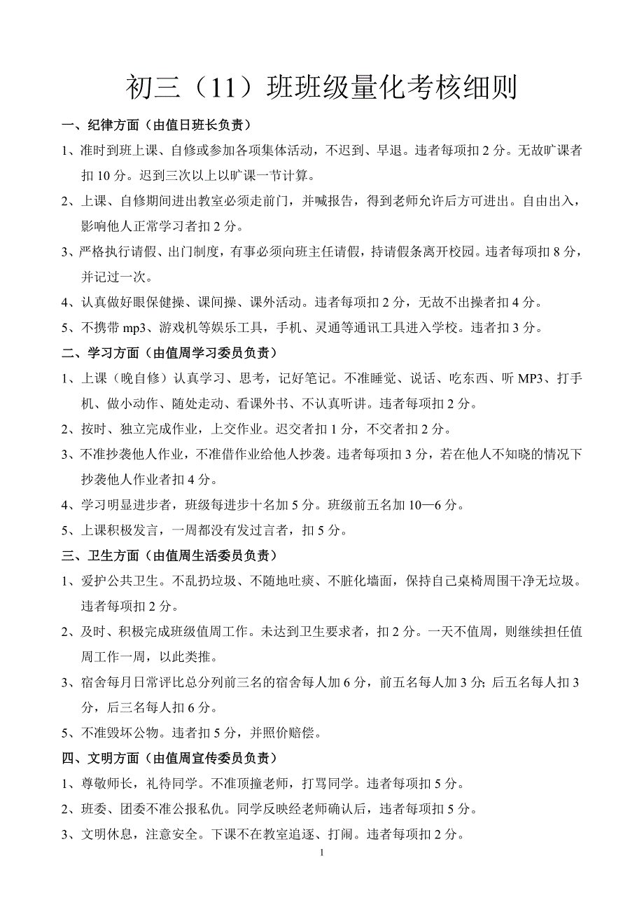 初三(11)班班级量化考核细则_第1页