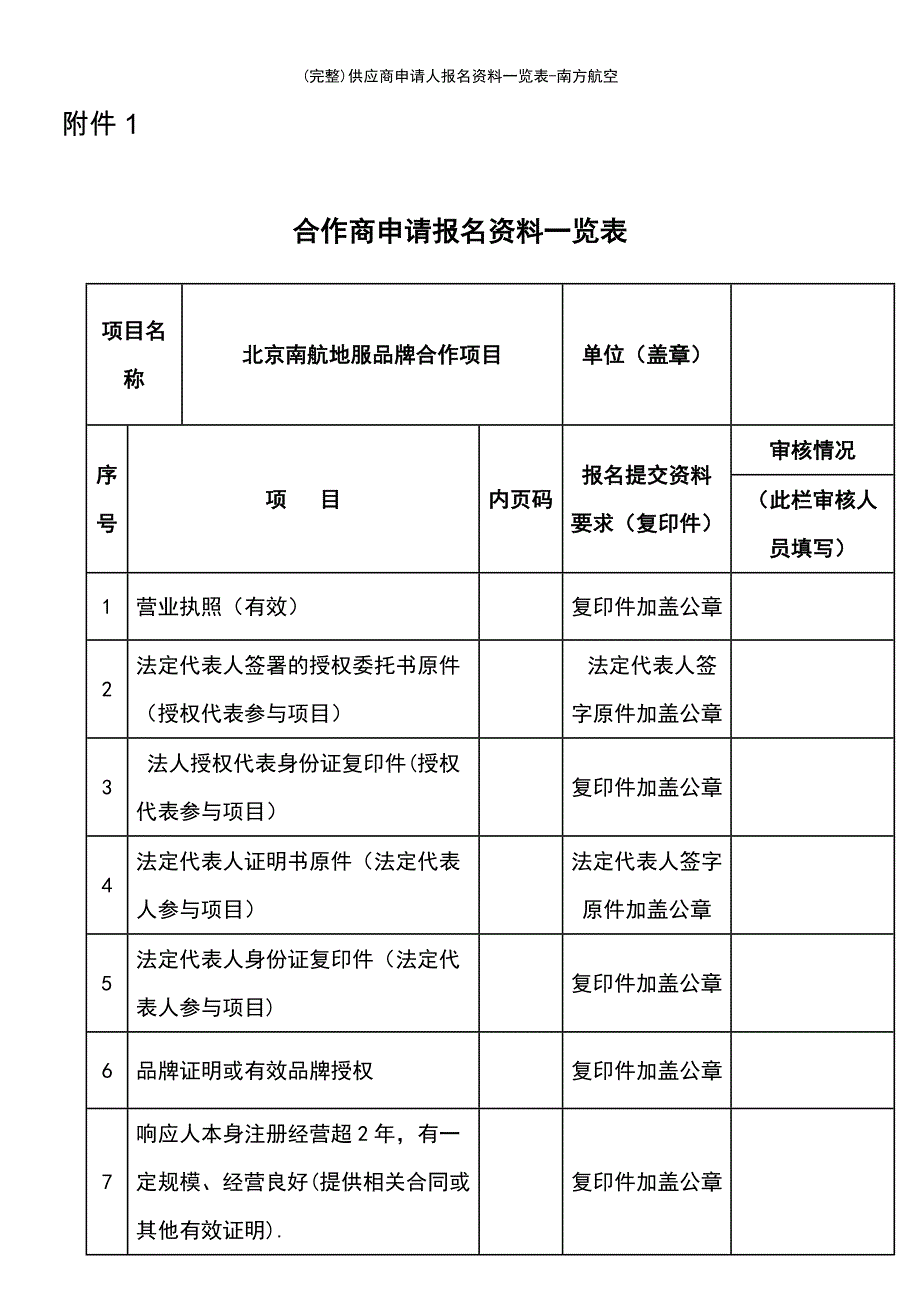 (最新整理)供应商申请人报名资料一览表-南方航空_第2页