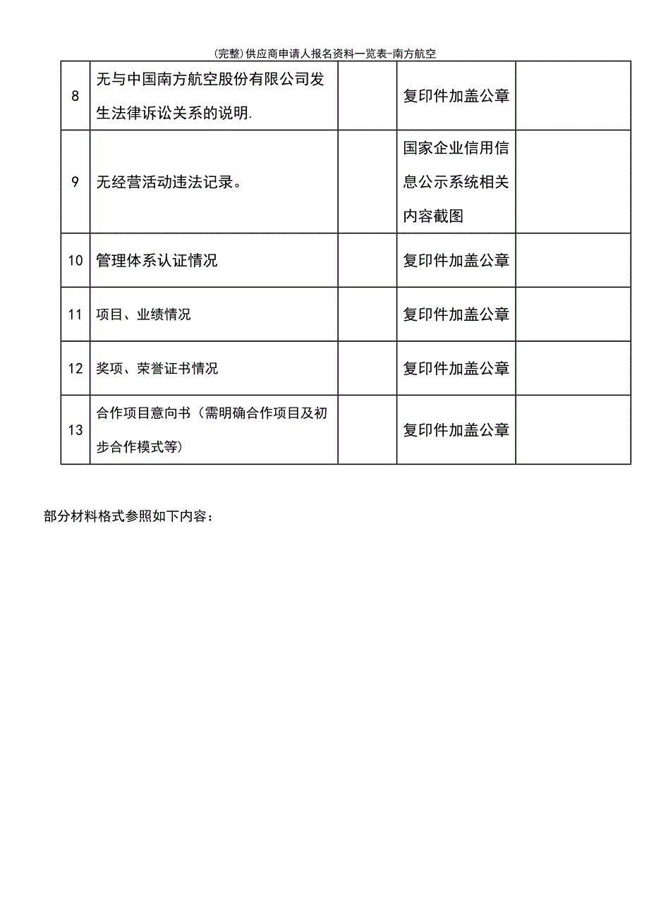 (最新整理)供应商申请人报名资料一览表-南方航空_第3页