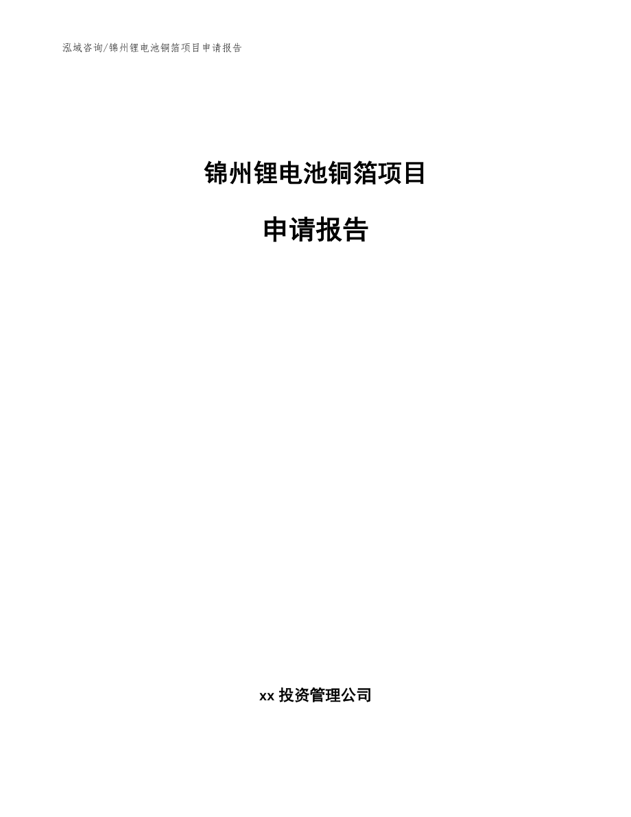 锦州锂电池铜箔项目申请报告【范文参考】_第1页
