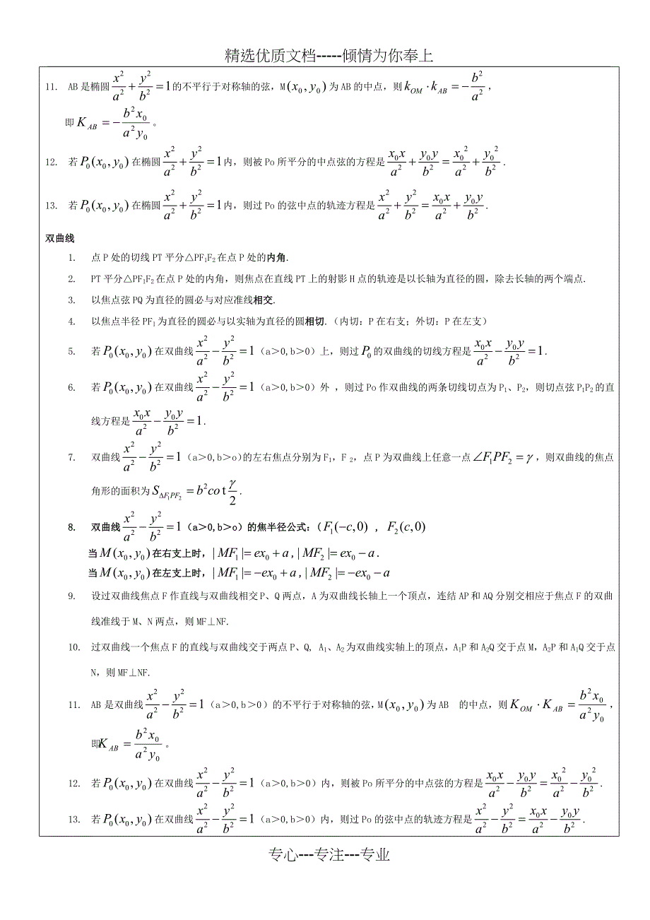 椭圆-双曲线抛物线必背的经典结论(共9页)_第2页