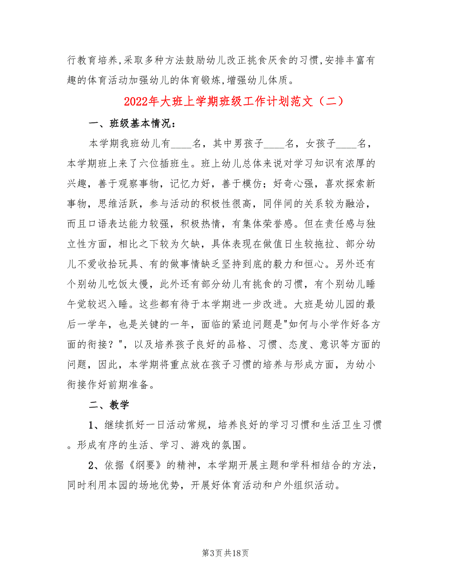 2022年大班上学期班级工作计划范文_第3页